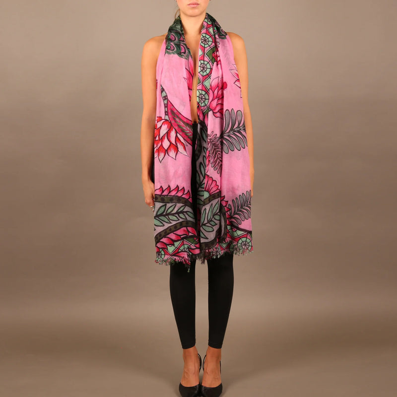 "AZURE" CASHMERE HANDPRINTED SCARF - Rose