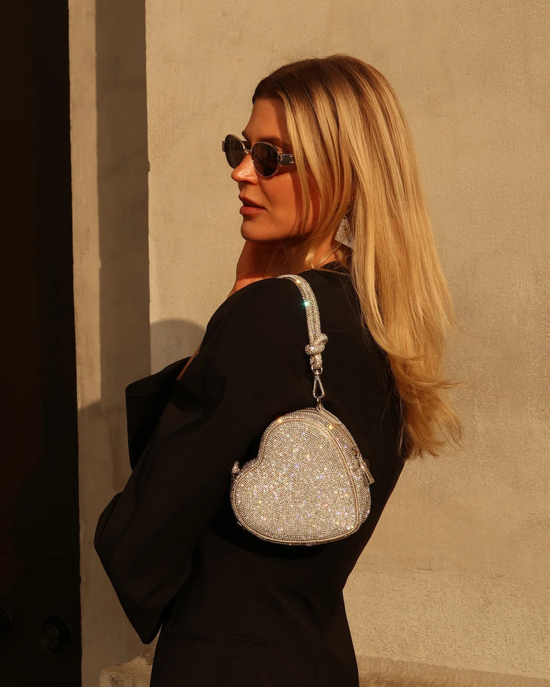 Midi Heart Bag Crystal  SILVER