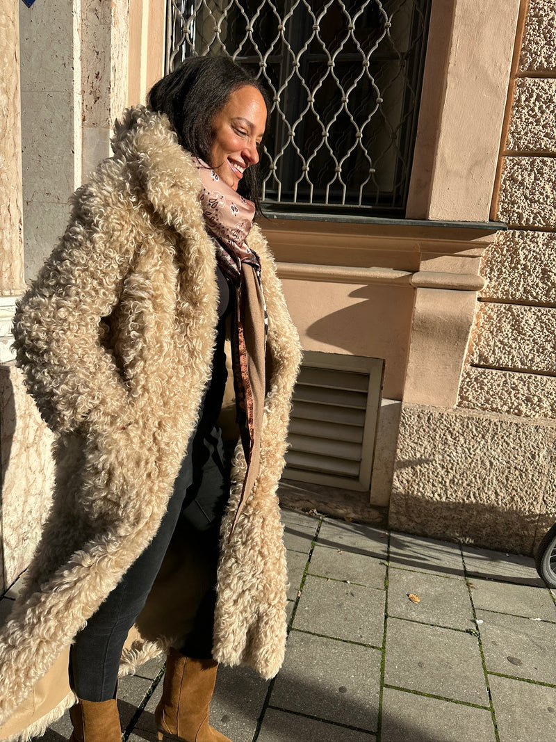 Reversible Lambfur Coat Camel