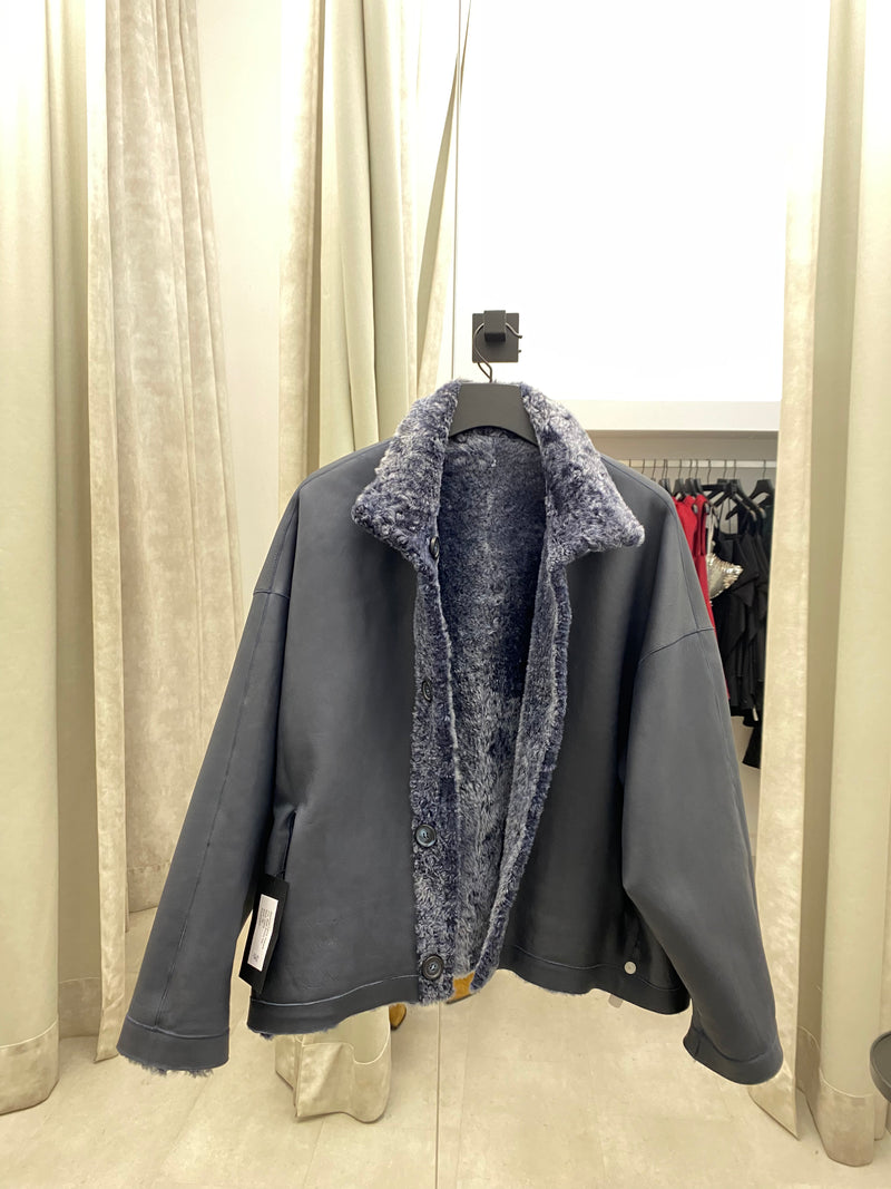 Reversible Lambfur Jacket Snow Blue