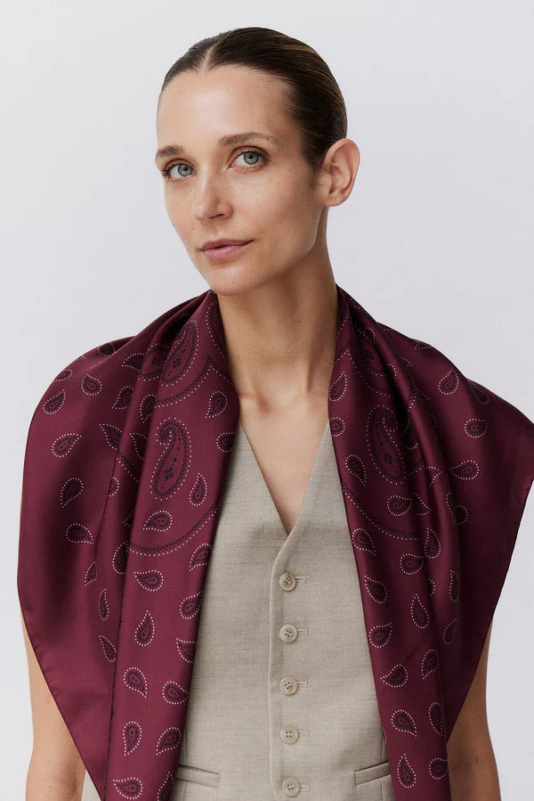 Silk Scarf Paisley 90 Bordeaux