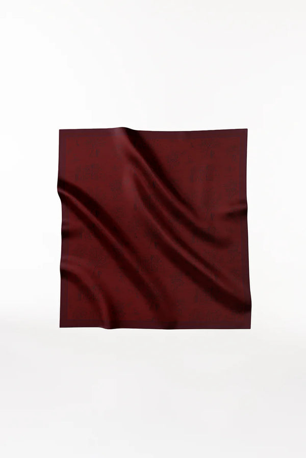 Silk Scarf Toile Valentine 90 Bordeaux