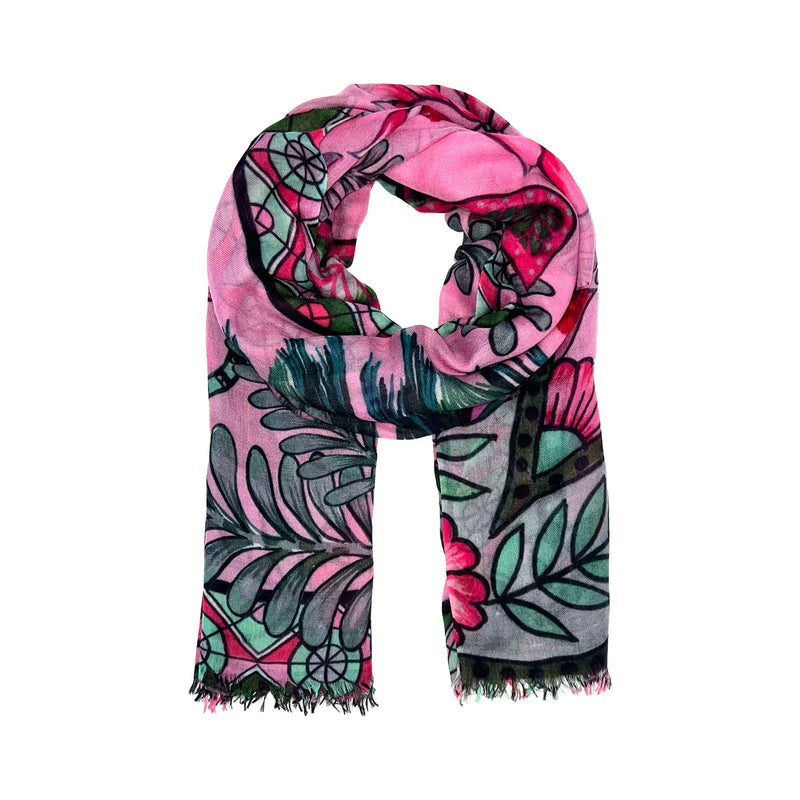 "AZURE" CASHMERE HANDPRINTED SCARF - Rose