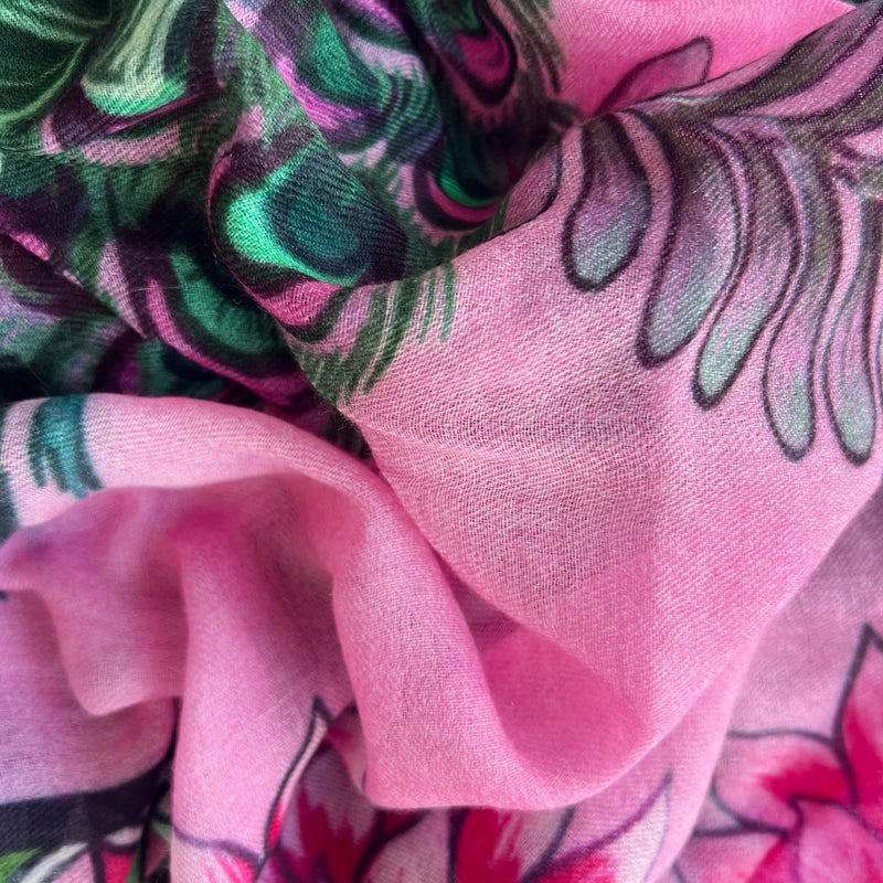 "AZURE" CASHMERE HANDPRINTED SCARF - Rose